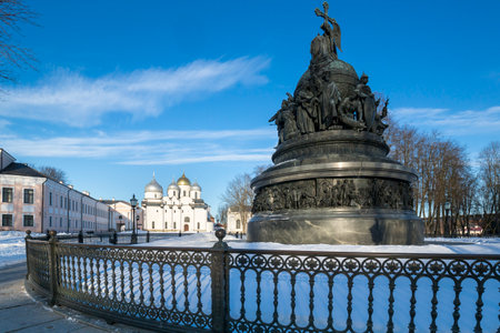 Monument to the Millennium of Russia from 1864 in Novgorod the Great, Russiaのeditorial素材