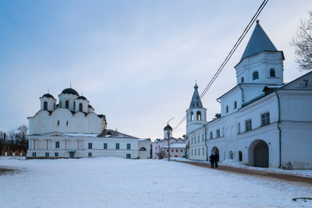 View of medieval churches in Novgorod the Great, Russiaのeditorial素材
