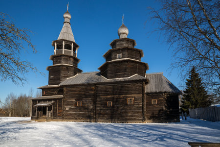 Old church at open-air museum of wooden architecture Vitoslavlitsy, Novgorod the Great, Russiaのeditorial素材