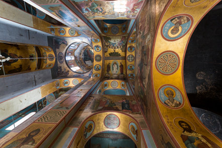 View of interior in Saint George monastery, Novgorod the Great, Russiaのeditorial素材