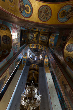 View of interior in Saint George monastery, Novgorod the Great, Russiaのeditorial素材