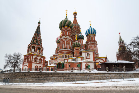 View of Saint Basil Cathedral on Red Square in Moscow, capital of Russiaのeditorial素材