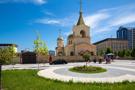 GROZNY, RUSSIA - MAY 08, 2021: Church of Archangel Michael on the Avenue named after Akhmat Kadyrov in Grozny, Republic Chechnya, Russiaのeditorial素材