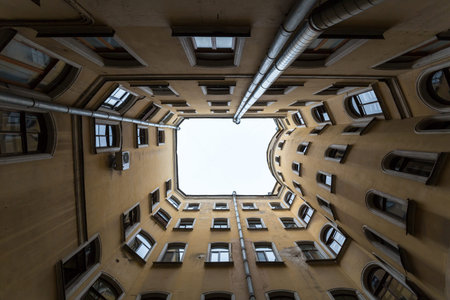 Courtyard well in old residential house in the historical center of Saint-Petersburg, Russia