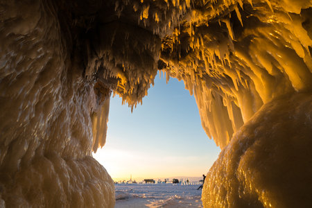 Ice cave on island Olkhon at Baikal Lake, Siberia, Russiaの写真素材