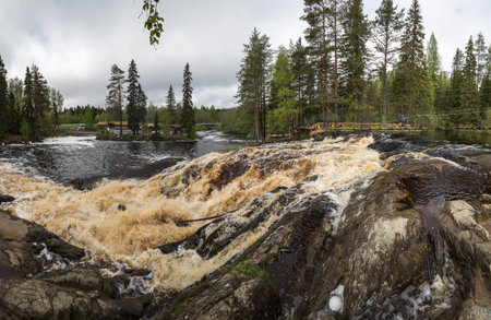 View of Ahvenkoski waterfall in the Republic of Karelia, Russiaの写真素材