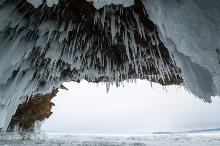 Ice cave on island Olkhon at Baikal Lake, Siberia, Russiaの写真素材