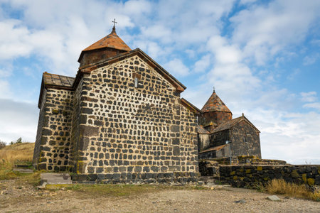View of Sevanavank in Armenia, a monastic complex located on a peninsula at the shore of Lake Sevan...