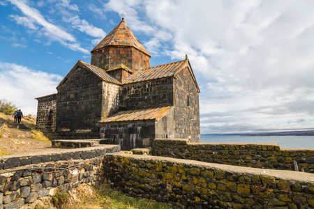 View of Sevanavank in Armenia, a monastic complex located on a peninsula at the shore of Lake Sevan...