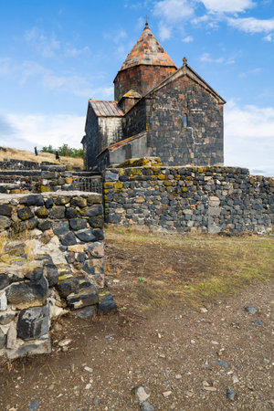 View of Sevanavank in Armenia, a monastic complex located on a peninsula at the shore of Lake Sevan...