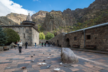 ARMENIA - OCTOBER 07, 2021: View of the Geghard Monastery, a medieval monastery in the Kotayk province of Armeniaのeditorial素材