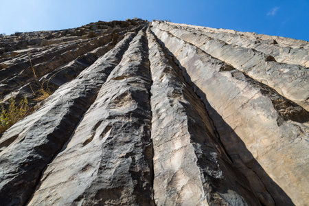 Basalt columns in Garni Gorge, carved out by the Goght River and called the Symphony of the Stones, Armeniaの写真素材