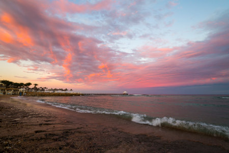 View of the coast of the Red Sea at Sharm El Sheikh resort, Egyptの写真素材