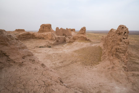 Ruins of ancient Ayaz-Kala Fortress in the Kyzylkum desert, Karakalpakstan, Uzbekistanの写真素材