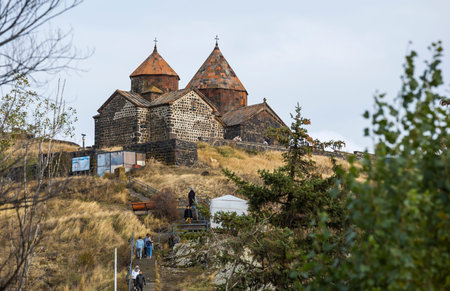 SEVAN, ARMENIA - OCTOBER 05, 2021: View of Sevanavank in Armenia, a monastic complex located on a...