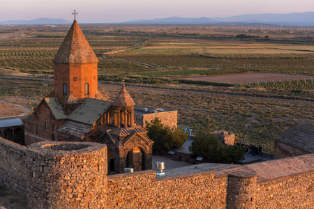 Khor Virap monastery in Armenia, an Armenian monastery located in the Ararat plain, near the border...