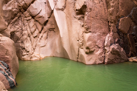 Lake in Wadi El Veshwash canyon in Sinai Peninsula, Egyptの写真素材