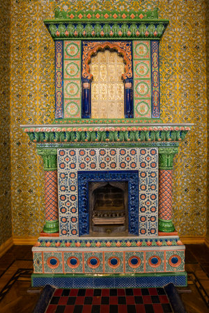 Interior of Nurullabai Palace, an architectural monument in Khiva, Uzbekistanの写真素材