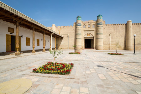 Nurullabai Palace is an architectural monument in Khiva, Uzbekistanの写真素材