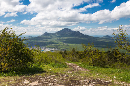Beshtau is an isolated five-domed igneous mountain near Pyatigorsk in the Northern Caucasus, Russiaの写真素材