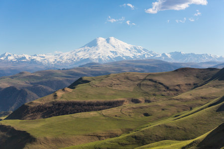 Panoramic view of the mount Elbrus in Kabardino-Balkaria, Russiaの写真素材