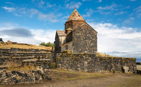 View of Sevanavank in Armenia, a monastic complex located on a peninsula at the shore of Lake Sevan...