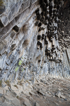Basalt columns in Garni Gorge, carved out by the Goght River and called the Symphony of the Stones, Armeniaの写真素材