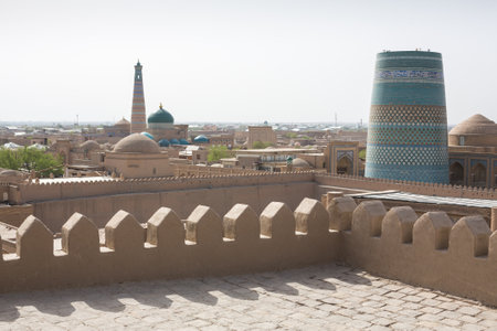 Panoramic view of Itchan Kala, the historic old town of Khiva in Uzbekistanの写真素材