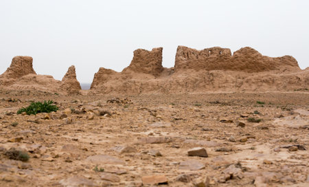 Ruins of ancient Ayaz-Kala Fortress in the Kyzylkum desert, Karakalpakstan, Uzbekistanの写真素材