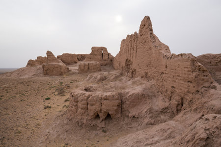 Ruins of ancient Ayaz-Kala Fortress in the Kyzylkum desert, Karakalpakstan, Uzbekistanの写真素材