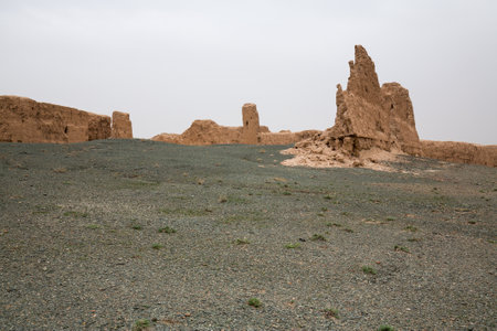 Ruins of ancient Dzhanpik-kala fortress in Karakalpakstan, Uzbekistanの写真素材