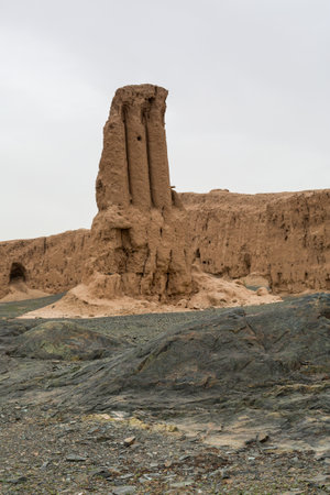 Ruins of ancient Dzhanpik-kala fortress in Karakalpakstan, Uzbekistanの写真素材