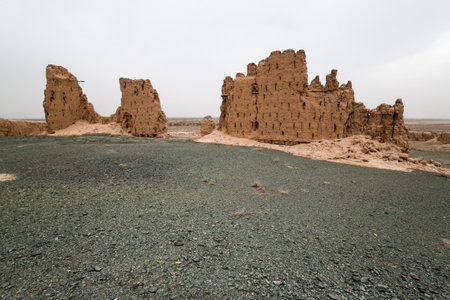 Ruins of ancient Dzhanpik-kala fortress in Karakalpakstan, Uzbekistanの写真素材