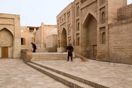 Old houses in Itchan Kala, the walled inner town of the city of Khiva, Uzbekistanの写真素材