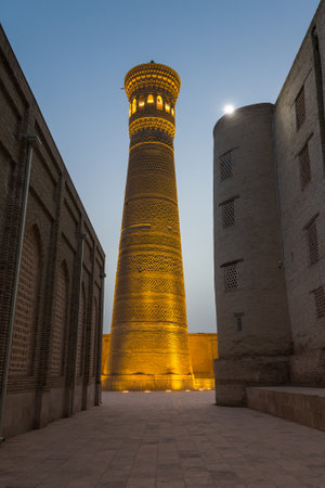 The Kalyan Minaret is a minaret of the Po-i-Kalyan mosque complex in Bukhara, Uzbekistanの写真素材