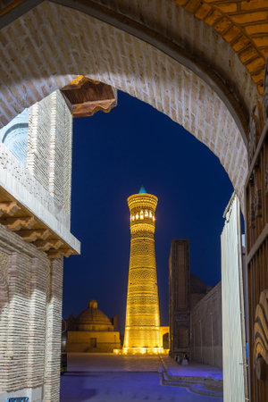 Kalyan Minaret in the Po-i-Kalyan Complex in Bukhara, Uzbekistan.の写真素材