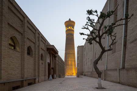 The Kalyan Minaret is a minaret of the Po-i-Kalyan mosque complex in Bukhara, Uzbekistanの写真素材