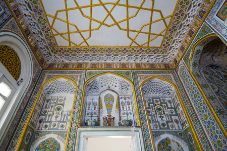 Interior of Sitorai Mokhi-Khosa also known as the "Palace Like the Stars and the Moon", a country residence of the Emir of Bukhara, Uzbekistanの写真素材