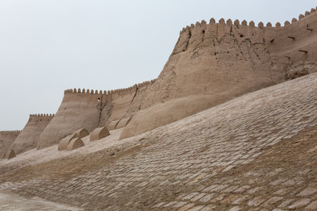 City walls of the ancient city of Khiva in Uzbekistanの写真素材