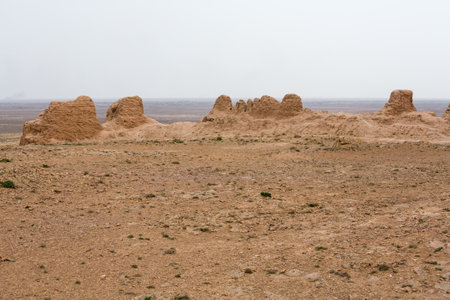 Ruins of ancient Ayaz-Kala Fortress in the Kyzylkum desert, Karakalpakstan, Uzbekistanの写真素材
