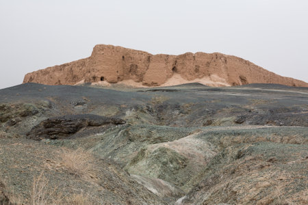 Ruins of ancient Dzhanpik-kala fortress in Karakalpakstan, Uzbekistanの写真素材