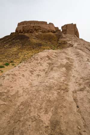 Ruins of ancient Ayaz-Kala Fortress in the Kyzylkum desert, Karakalpakstan, Uzbekistanの写真素材