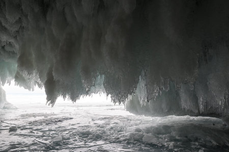 Ice cave on island Olkhon at Baikal Lake, Siberia, Russia