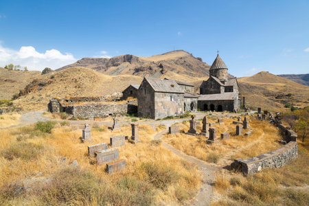 View of Vorotnavank, a monastic complex located along a ridge overlooking the Vorotan gorge in the...
