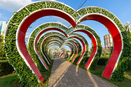 Flower park in the center of Grozny, capital of the Chechen Republic, North Caucasus, Russia. A favorite place for walks for city residents and touristsの写真素材