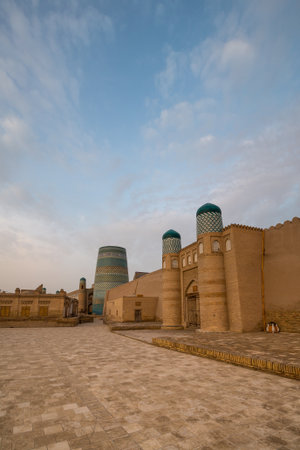KHIVA, UZBEKISTAN - APRIL 11, 2022: View of Itchan Kala, the walled inner town of the city of Khiva, Uzbekistanのeditorial素材