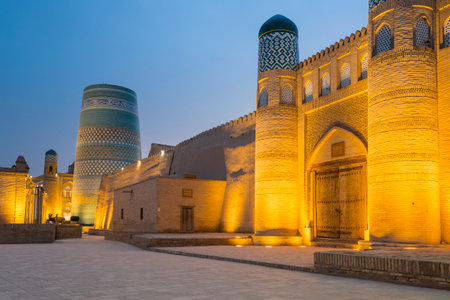 KHIVA, UZBEKISTAN - APRIL 10, 2022: View of Itchan Kala, the walled inner town of the city of Khiva, Uzbekistanのeditorial素材