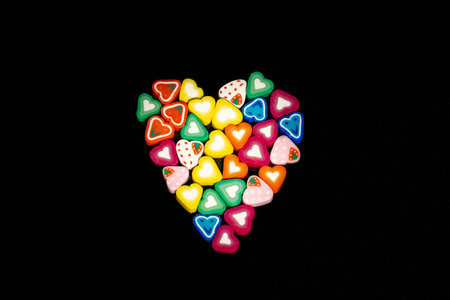 Hearth made of heart shaped candies. Minimal valentine conceptの写真素材