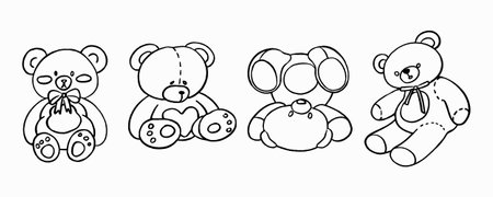 Set of cute teddy bears. Vector illustration in doodle style.のイラスト素材
