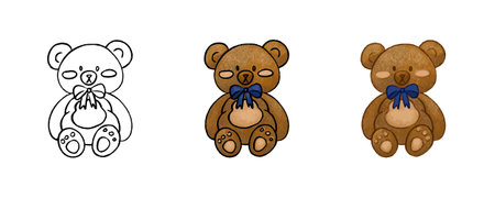 Cute teddy bear set. Cartoon style. Vector illustration.のイラスト素材